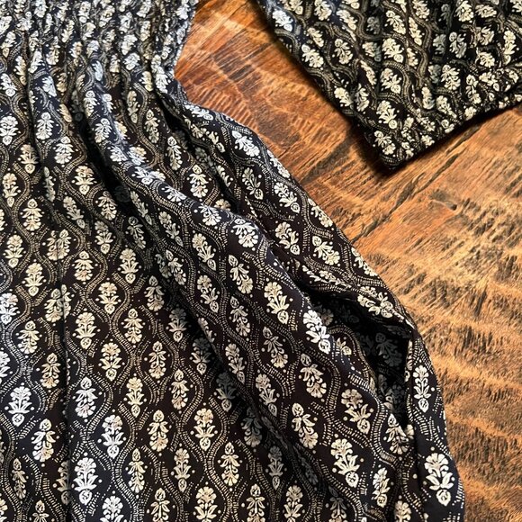 Croft & Barrow Womens Black & White Smocked Midi Dress With 3/4 Sleeves & Pocket - Picture 9 of 15